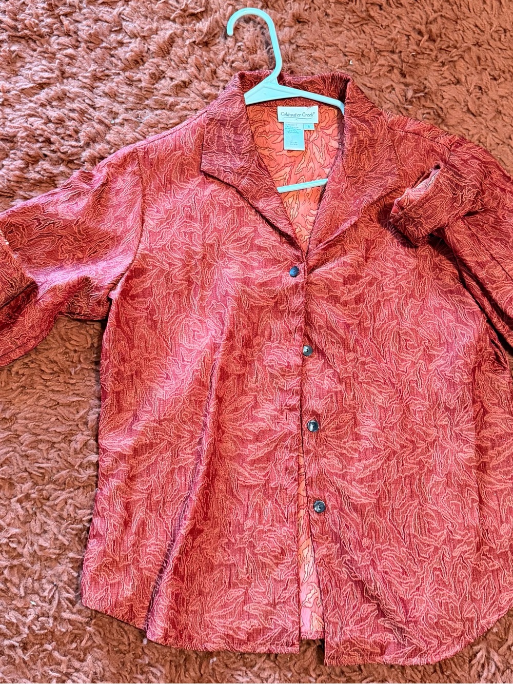 Coldwater Creek Rust Red Short-Sleeve Button-Down Shirt